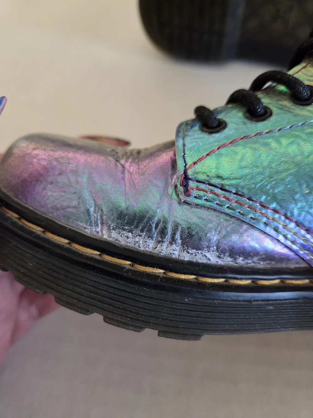 Kids Iridescent Rainbow Crinkle Dr Marten